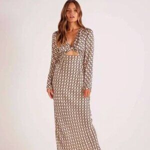 NWT Minkpink geometric print long sleeve midi dress SMALL
